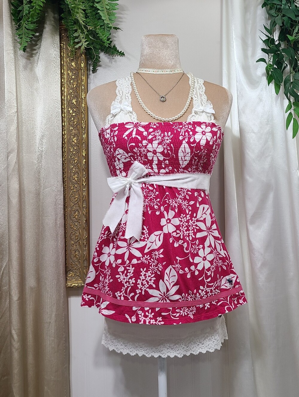 Adorable ♡ Y2K ♡ Abercrombie Pink & White Floral Babydoll Smocked Tube Top
